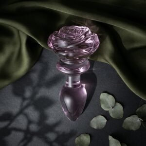 Pink Rose Glass Anal Plug - Small