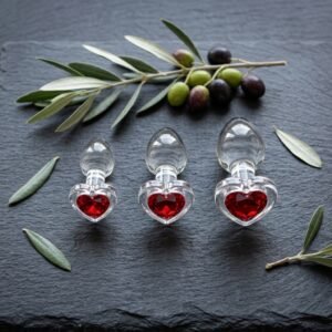Red Heart Gem Glass Anal Plug Set
