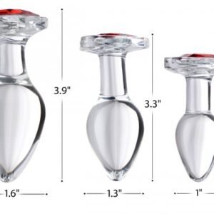 red heart gem glass anal plug set