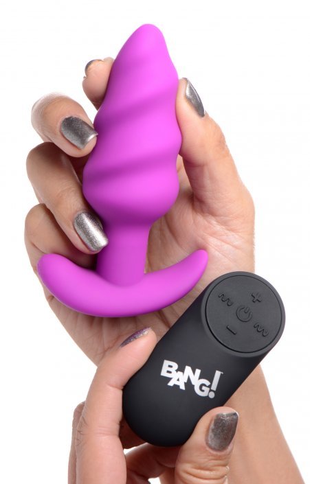 remote control 21x vibrating silicone swirl butt plug purple