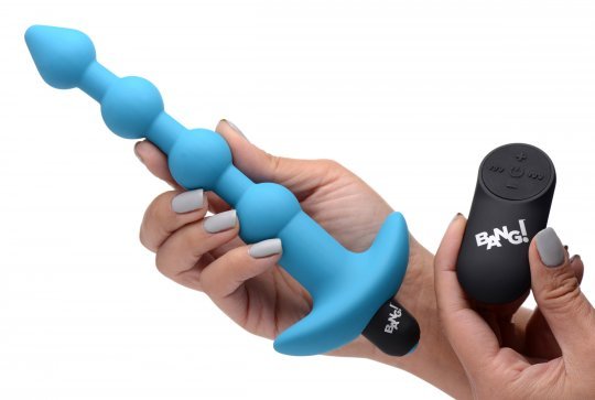 remote control vibrating silicone anal beads blue