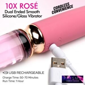 10x rosé dual ended smooth silicone and glass vibrator