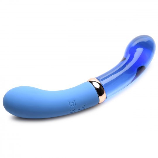 Blue dual-ended G-spot vibrator with glass and silicone design – The Dark Olive