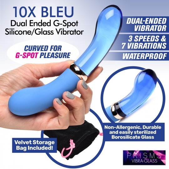 10x bleu dual ended g spot silicone and glass vibrator