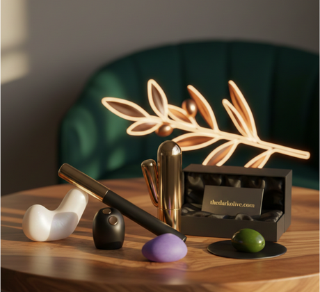 Stylish products on wooden table.