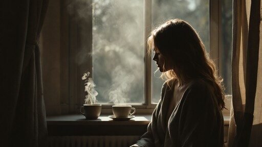 Woman enjoying tea by window
