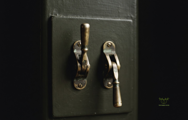 Two brass levers side by side, one slightly raised